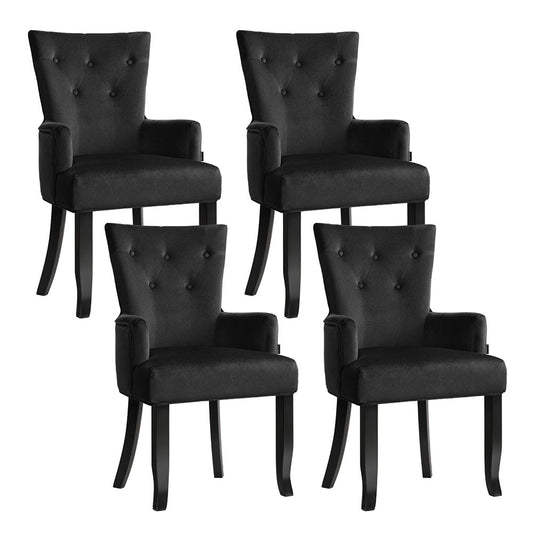4x Artiss Dining Chairs Velvet French Provincial Armchair Black