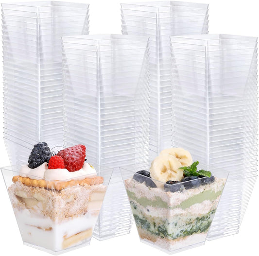 360x Premium Plastic Square Dessert Cups BPA Free Extra Strong Bulk - Clear