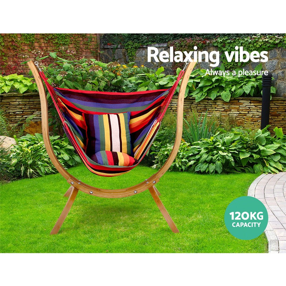 Gardeon Hammock Chair Timber Outdoor Furniture Camping with Wooden Sta ...
