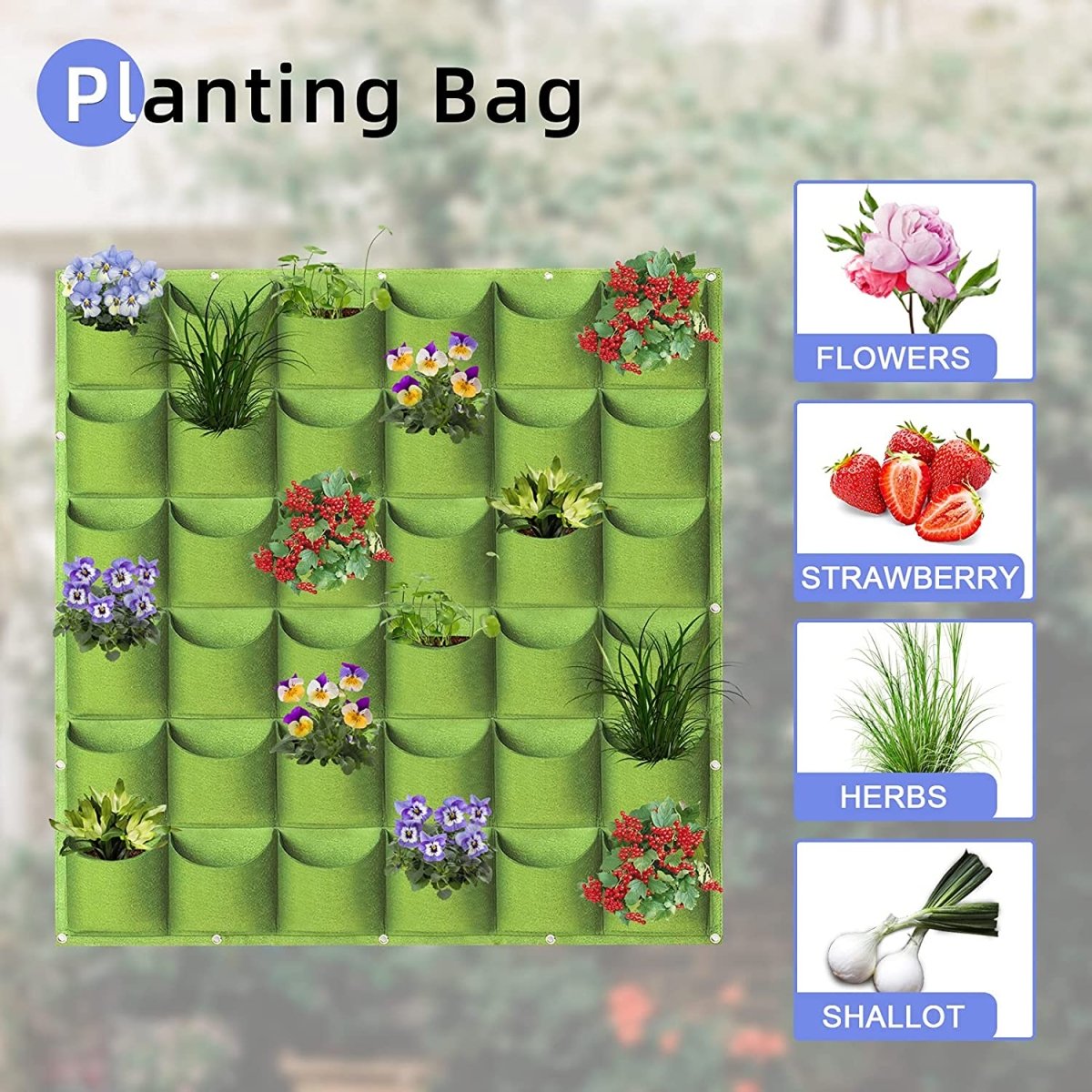 Home & Garden > Garden Beds > Grow Bags - 36 Pockets Wall Hanging Planter Planting Grow Bag Vertical Garden Vegetable Flower Green - Garden Yard