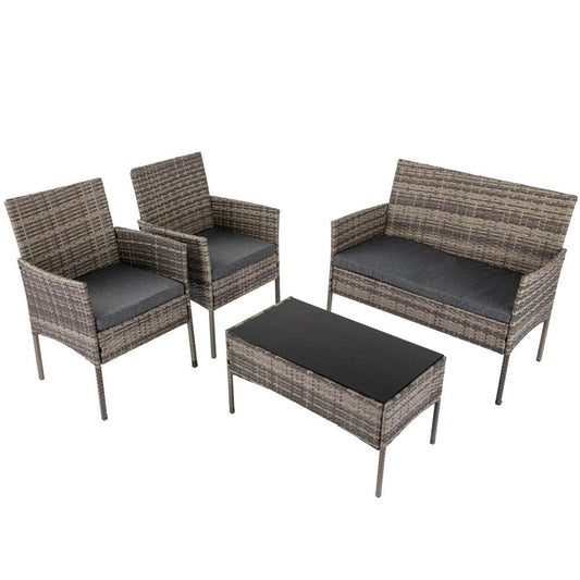 Furniture > Outdoor - 4 Seater Wicker Outdoor Lounge Set - Mixed Grey - Garden Yard