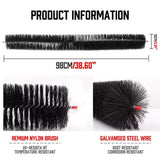 Product dimension graphic showing the 11cm diameter width and 98cm length of the industrial steel wire core brush.