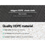90% white HDPE shade cloth with text highlighting durability and material properties