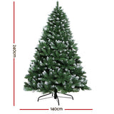 Dimension graphic showing 240cm height and 140cm base diameter for the 8ft snow-frosted xmas tree.