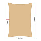 Dimension diagram showing 2m by 4m rectangular sand waterproof shade sail layout and corner anchor points.