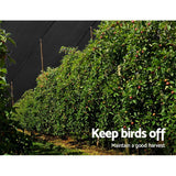 Image demonstrating 3.66m x 30m wide 30 percent black shade cloth used for protecting fruit trees from birds, fruit bats and hailstones