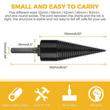 Product specifications and size diagram showing the 38mm diameter of the steel screw splitter cone.