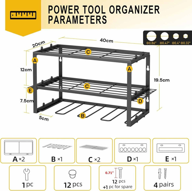  - 40cm Power Tool Organizer 4 Layers Garage Tool Storage Rack Workshop Tool Shelf Drill Pliers Hammer Rack - Garden Yard