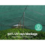 3.66m wide green 50 percent shade cloth installed over a wide garden tunnel frame protecting vegetable rows