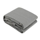 Neatly folded 5m x 5m x 7.1m right-angle triangle grey shade sail fabric showing compact storage layout.