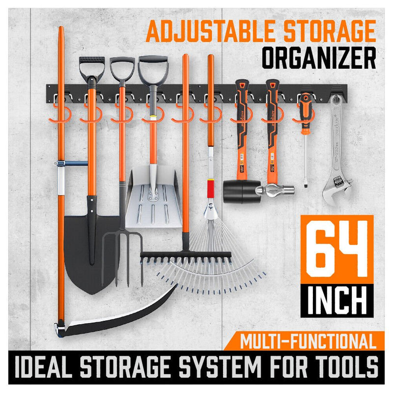  - 64" Wall Mount Tool Hanger Garden Storage Organizer Mop Broom Holder Hook Pegs - Garden Yard