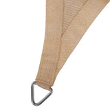 Close-up of 6x6m 185gsm sand shade sail corner with 38mm webbed edging and 8mm stainless steel buckle.