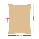 Dimension diagram showing 6m by 8m rectangular sand shade sail layout and corner anchor points.