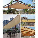 3m x 7m beige 90 percent shade net with metal grommets installed over a patio and carport area for solar heat and UV protection
