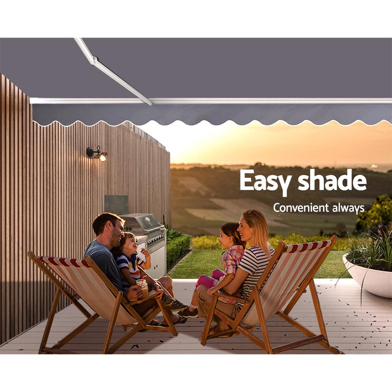 Instahut Retractable Folding Arm Awning Motorised Sunshade 4Mx2.5M Pearl Grey
