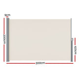 Side Awning - Sun Shade - Outdoor Blinds - Retractable Screen - 2X3M Cream