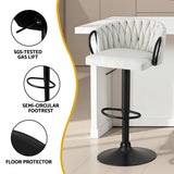 Artiss Bar Stool x4 Kitchen Dining Chair Counter Gaslift Woven Velvet Ivory