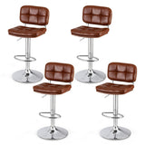 4x Bar Stools | Swivel Gas Lift Counter Chair for Kitchen or Bar | Tuft PU Leather | Brown
