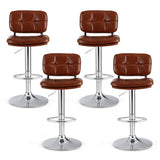 4x Bar Stools | Swivel Gas Lift Counter Chair for Kitchen or Bar | Tuft PU Leather | Brown