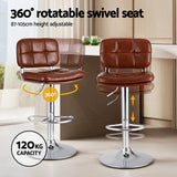 4x Bar Stools | Swivel Gas Lift Counter Chair for Kitchen or Bar | Tuft PU Leather | Brown