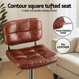 4x Bar Stools | Swivel Gas Lift Counter Chair for Kitchen or Bar | Tuft PU Leather | Brown