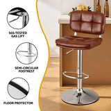 4x Bar Stools | Swivel Gas Lift Counter Chair for Kitchen or Bar | Tuft PU Leather | Brown