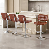 4x Bar Stools | Swivel Gas Lift Counter Chair for Kitchen or Bar | Tuft PU Leather | Brown