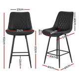 Artiss 2x Bar Stools Kitchen Dining Chair Counter Stool Diamond PU Leather Black