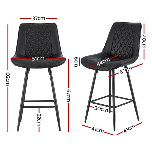 Artiss 2x Bar Stools Kitchen Dining Chair Counter Stool Diamond PU Leather Black