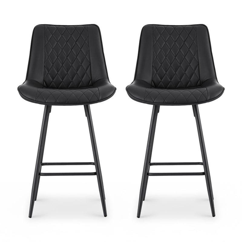 Artiss 2x Bar Stools Kitchen Dining Chair Counter Stool Diamond PU Leather Black