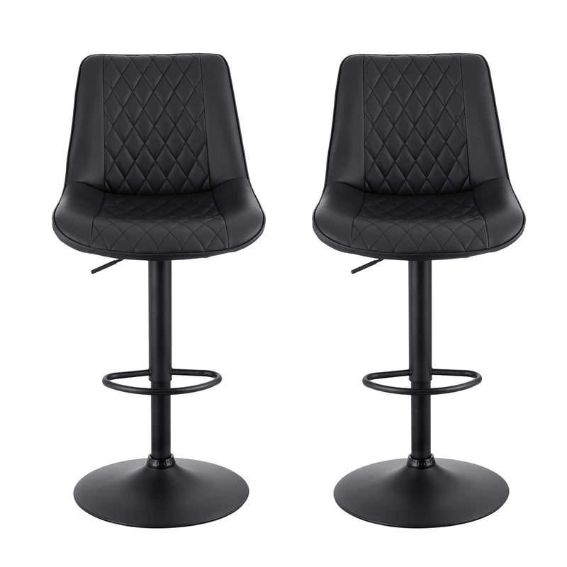 Artiss 2x Bar Stools Kitchen Swivel Gas Lift Counter Chair Diamond Leather Black