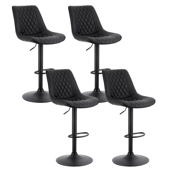 Artiss 4x Bar Stools Kitchen Swivel Gas Lift Counter Chair Diamond Leather Black