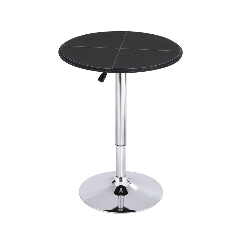 Artiss Bar Table Round Swivel Height Adjustable 62cm Modern PVC Leather Black