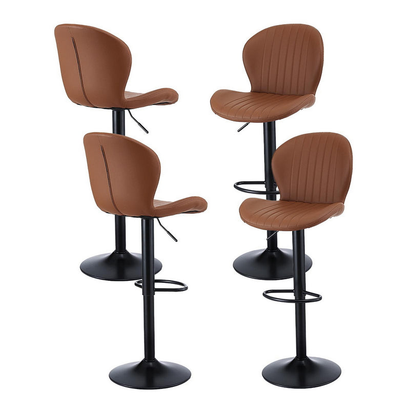 Artiss 4x Bar Stools Kitchen Swivel Gas Lift Counter Chair Shell Leather Brown