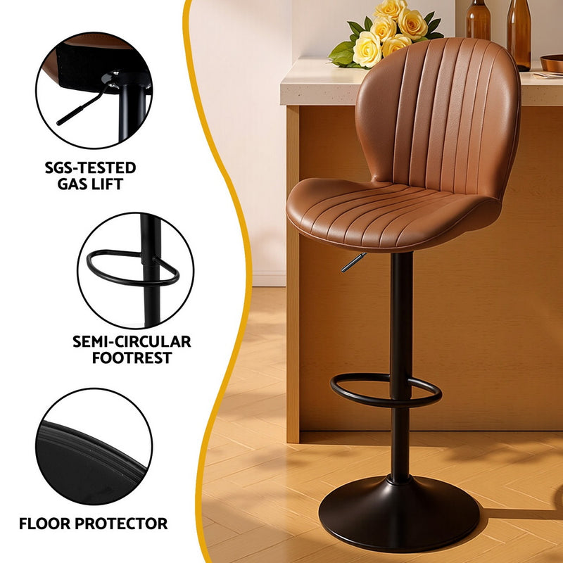 Artiss 4x Bar Stools Kitchen Swivel Gas Lift Counter Chair Shell Leather Brown