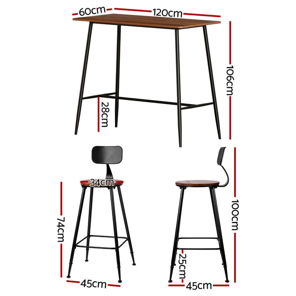 Artiss Bar Table and Stools Set Dining Desk Kitchen Chairs Cafe Pub