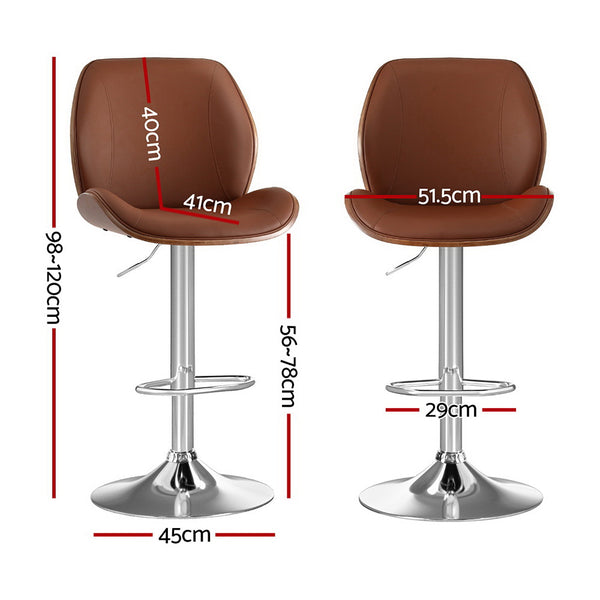 Artiss 4X Bar Stools Bentwood Adjustable Kitchen Counter Chair Leather Brown
