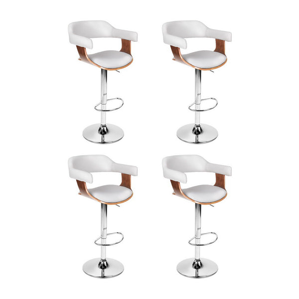 4x Artiss Bar Stools Gas Lift Leather with Armrest White