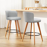 Artiss 2x Bar Stools Linen Padded Wooden Grey