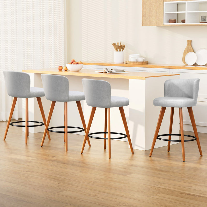 Artiss 4x Bar Stools Linen Padded Wooden Grey