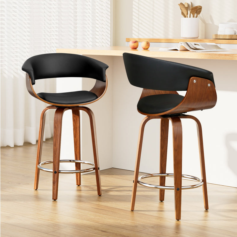 Artiss 2x Bar Stools Swivel PU Seat Wooden