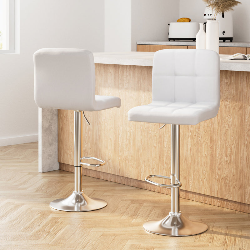 Artiss 2x Bar Stools Leather Gas Lift White