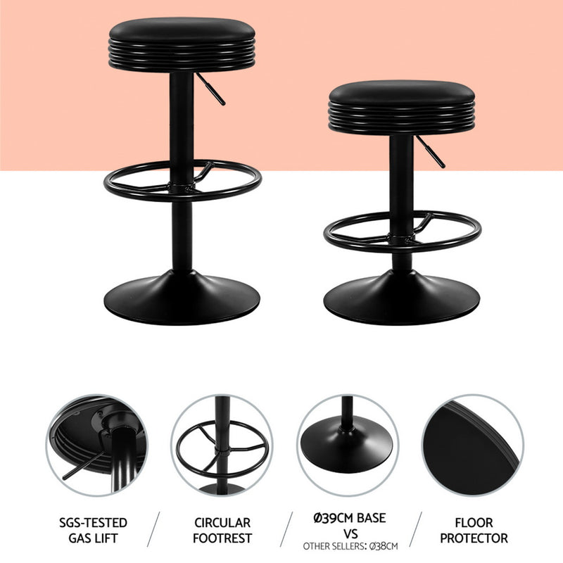 Artiss 4x Bar Stools Leather Padded Gas Lift Black