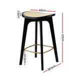 4x Bar Stools Rattan Counter Kitchen Dinning Chair Bamboo Saddle Black