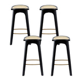 4x Bar Stools Rattan Counter Kitchen Dinning Chair Bamboo Saddle Black