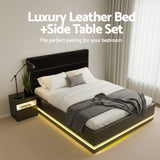 Artiss RGB LED Double Bed Frame with Beside Table Set 16 Colour Mood Lighting