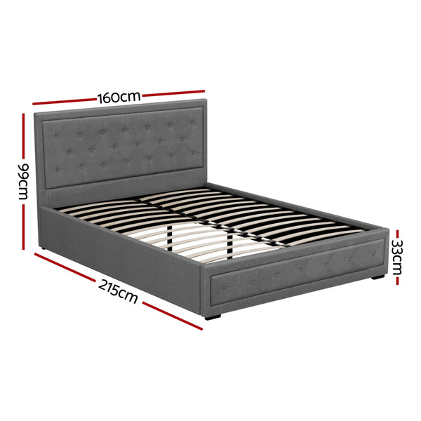 Artiss Bed Frame Queen Size Gas Lift Grey TIYO
