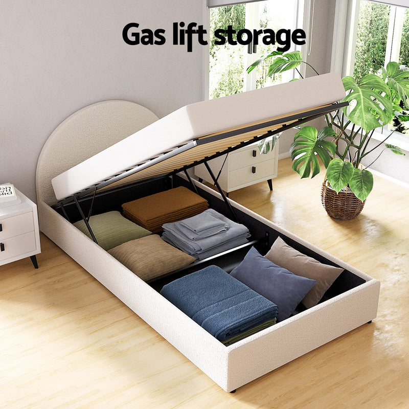 Artiss Bed Frame Gas Lift Strorage Beds Base Platform Boucle Fabric King Single ELLA