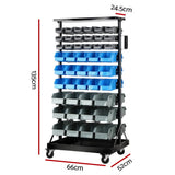 90 Storage Bin Rack Stand with Double-sided Wheels