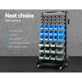 90 Storage Bin Rack Stand with Double-sided Wheels